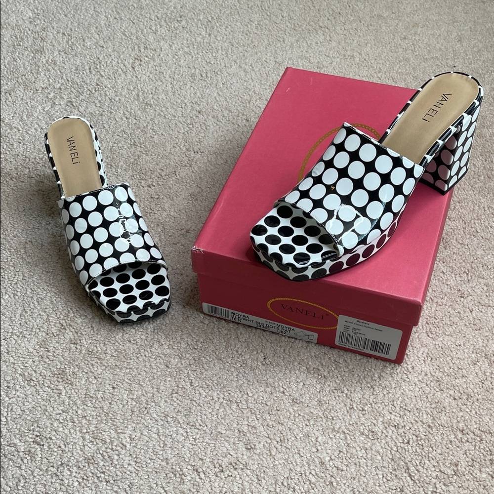 NWT Vaneli Black and White Moyra Polka Dot Chunky Platform Sandals - Picture 3 of 10